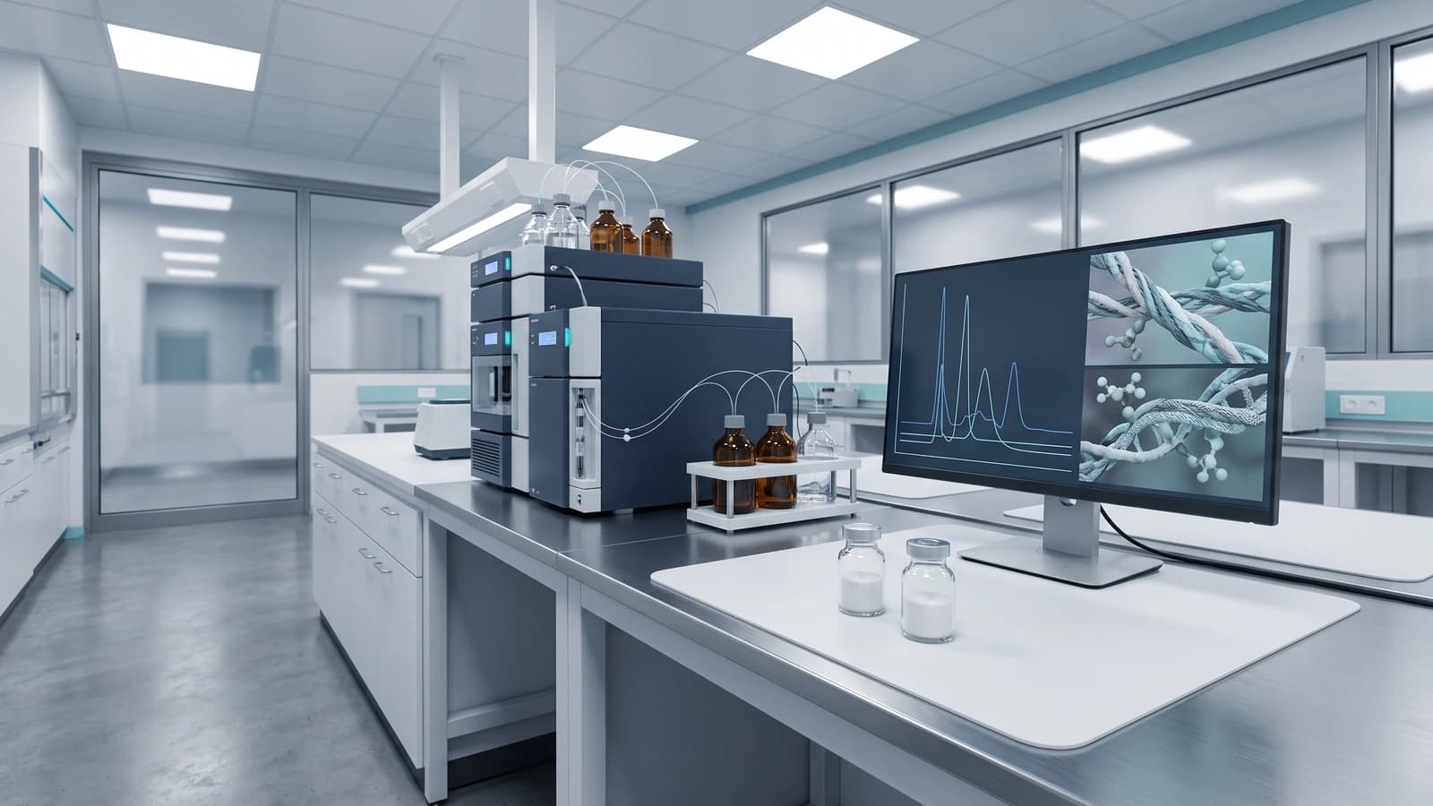 Analytical laboratory setup for BPC-157 and TB-500 peptide synthesis and quality control