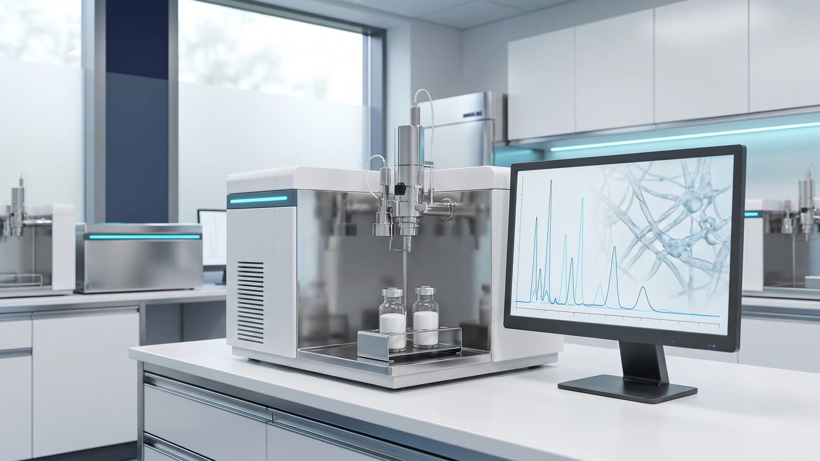Analytical laboratory setup for High-Performance Liquid Chromatography testing of GH secretagogues CJC-1295 and Ipamorelin