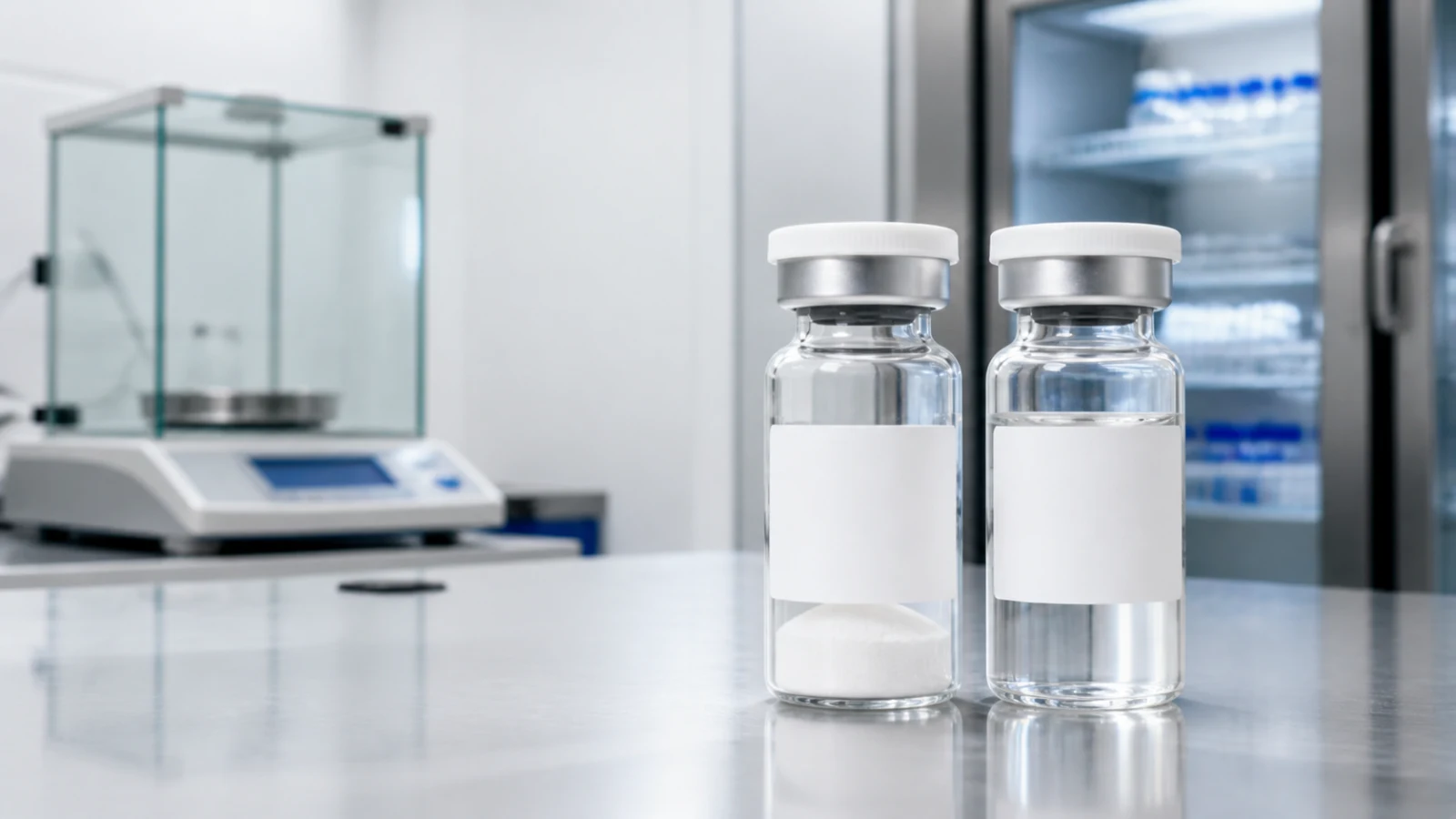 Semaglutide research laboratory showing HPLC analysis and sterile compounding vials